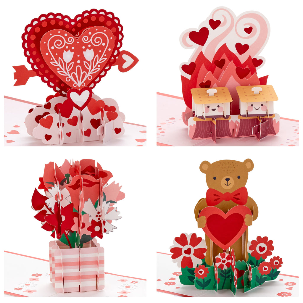 Signature Paper Wonder Pop Up Valentines Day Cards Assortment (4 Cards with Envelopes)