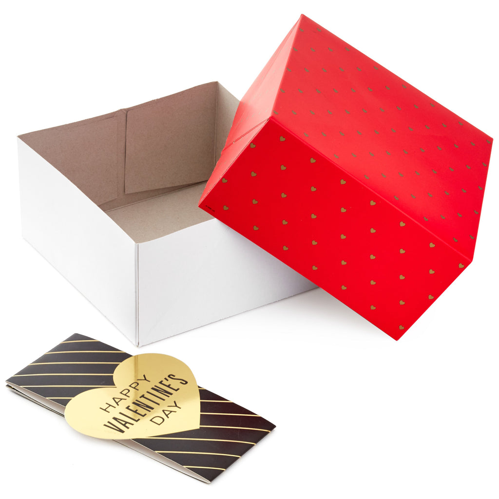 Hallmark 8" Medium Valentine's Day Gift Boxes (Pack of 2: Red with Black and Gold Wrap Band) for Jewelry, Wrapped Candy, Small Toys, Gift Cards
