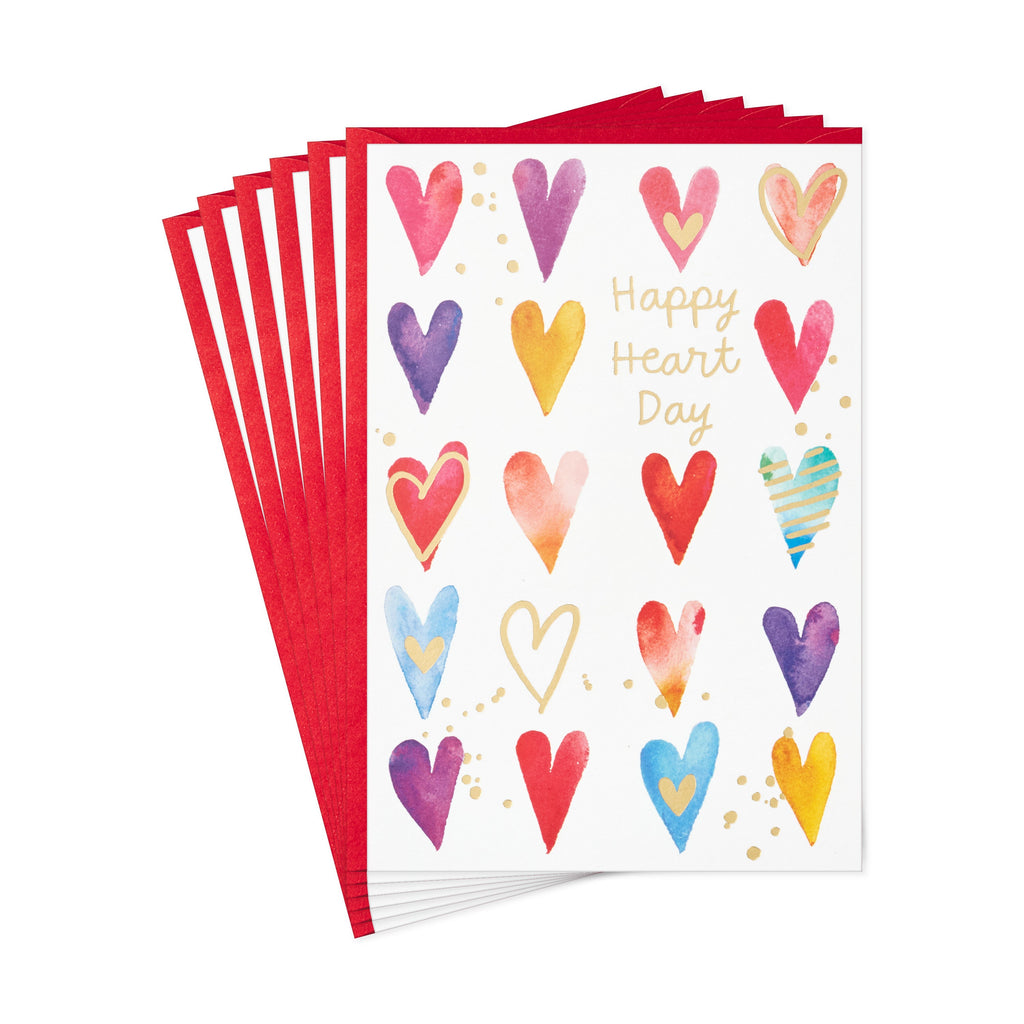 Pack of Valentines Day Cards, Happy Heart Day (6 Valentine's Day Cards with Envelopes)