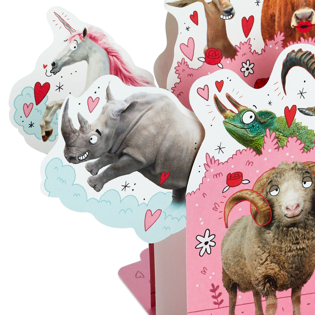 Hallmark Funny Pop Up Valentines Day Card for Husband, Wife, Boyfriend, Girlfriend (Horny Animals)