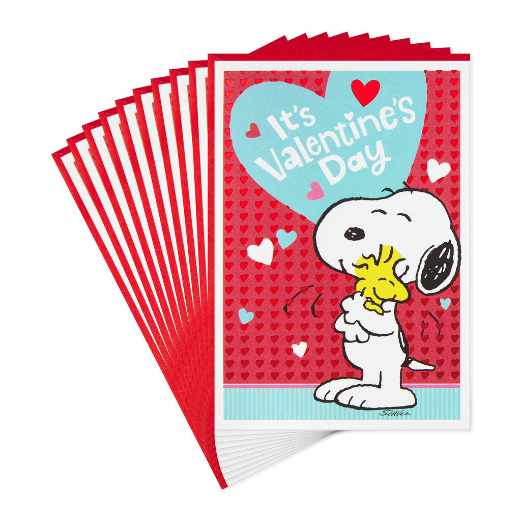 Peanuts Valentines Day Cards Pack, Snoopy and Woodstock (10 Valentine's Day Cards with Envelopes)